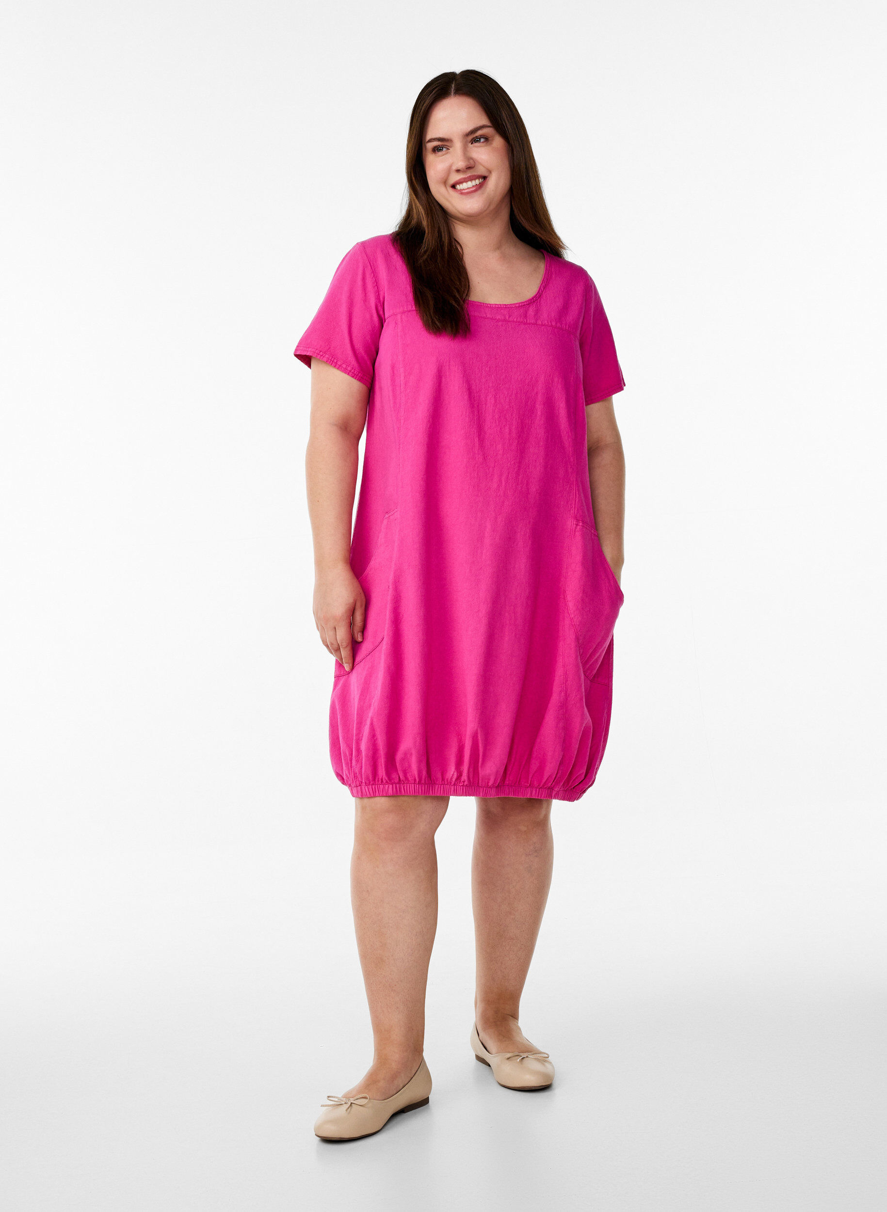 ZizziKurzarm Kleid aus Baumwolle, Rot, Model image number 1