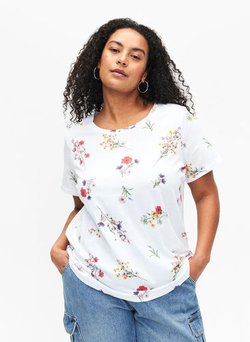 T-Shirt aus Bio-Baumwolle mit Blumendruck, Bright W. AOP Flower, Model image number 0