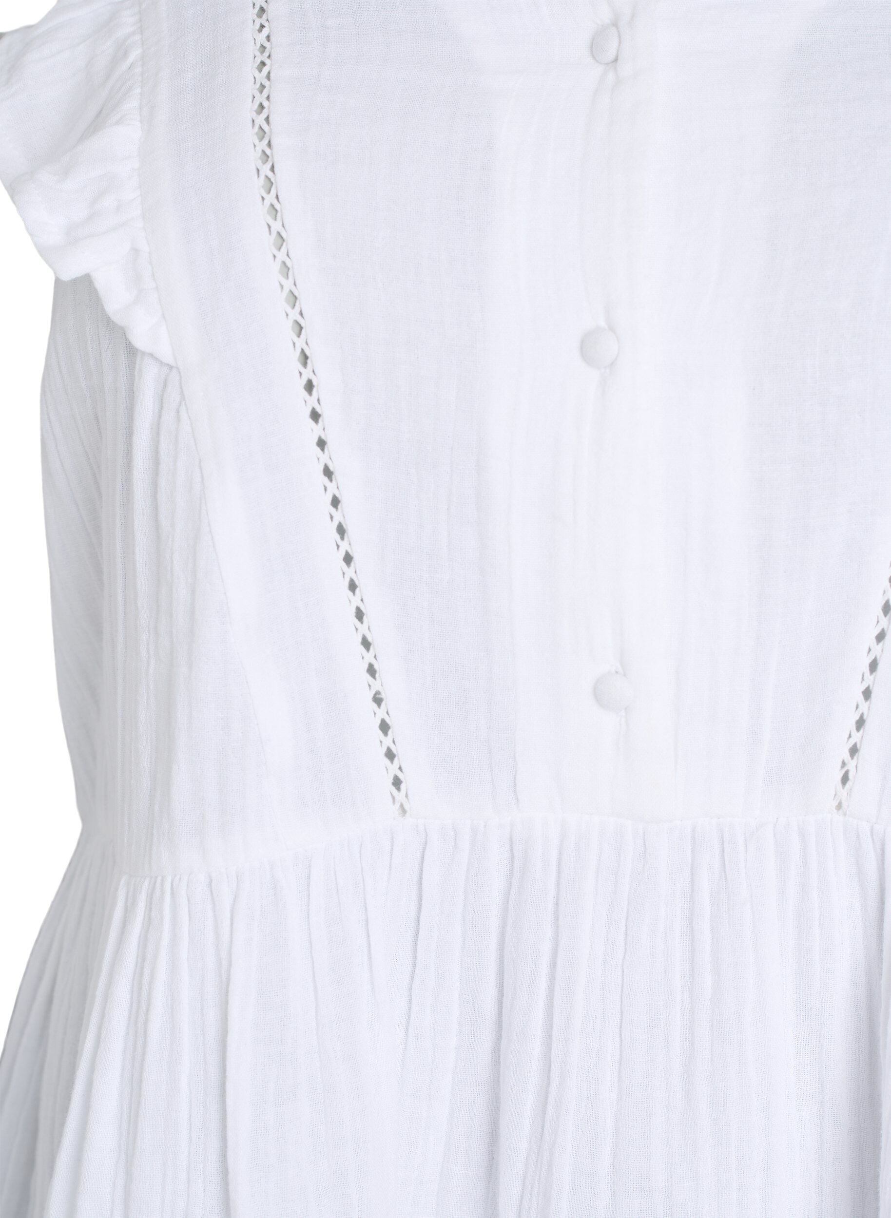 Zizzi&Auml;rmellose Bluse aus Baumwoll-Musselin mit R&uuml;schen, Wei&szlig;, Packshot image number 2