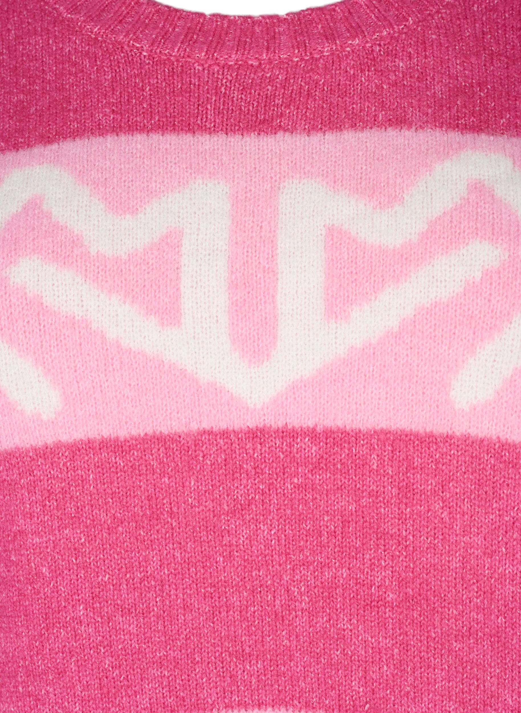 Zizzi Gestreifter Strickpullover mit grafischem Muster, Raspberry Rose Comb, Packshot image number 2