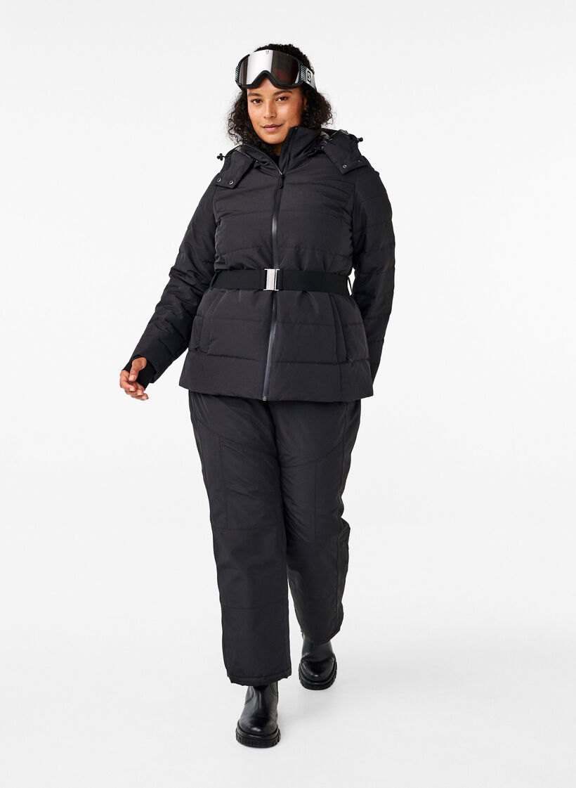 Ski-Jacke mit Kapuze und Gürtel, Black, Model image number 2