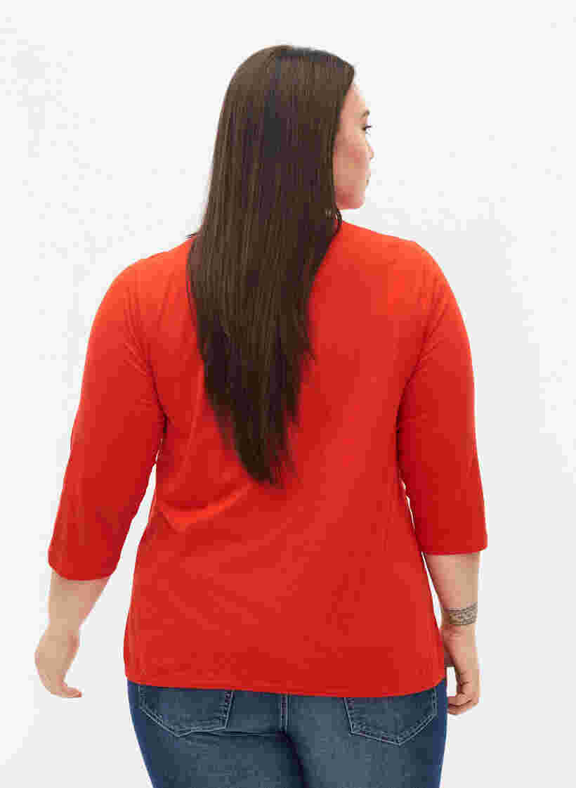 Baumwollbluse mit 3/4 Ärmeln, Fiery Red, Model image number 1