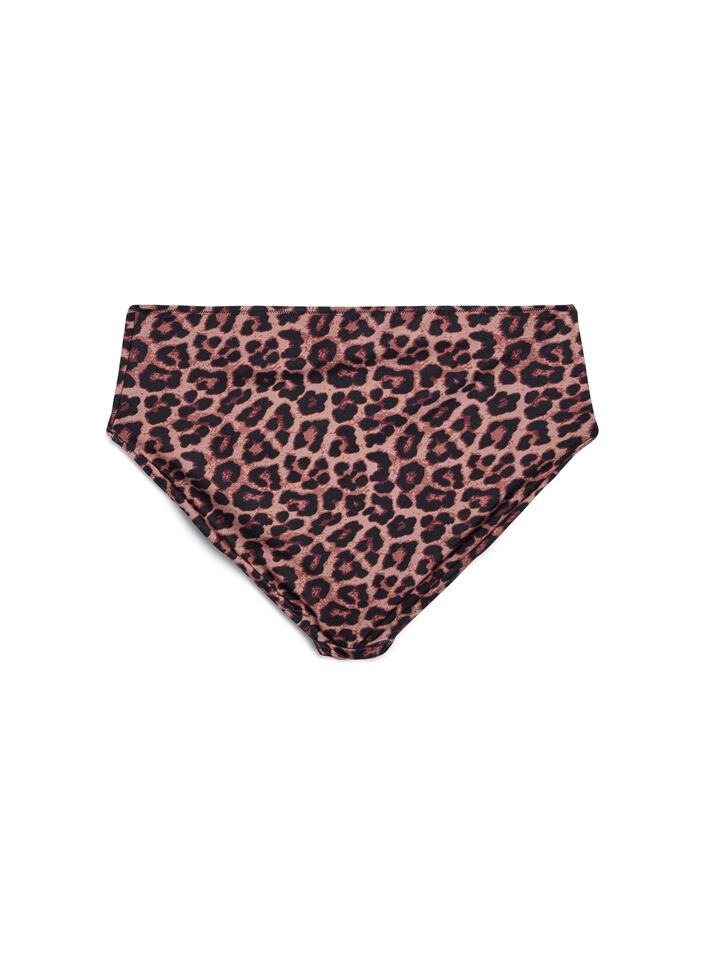 Leopard Bikinihose mit hoher Taille, Braun, Packshot image number 1