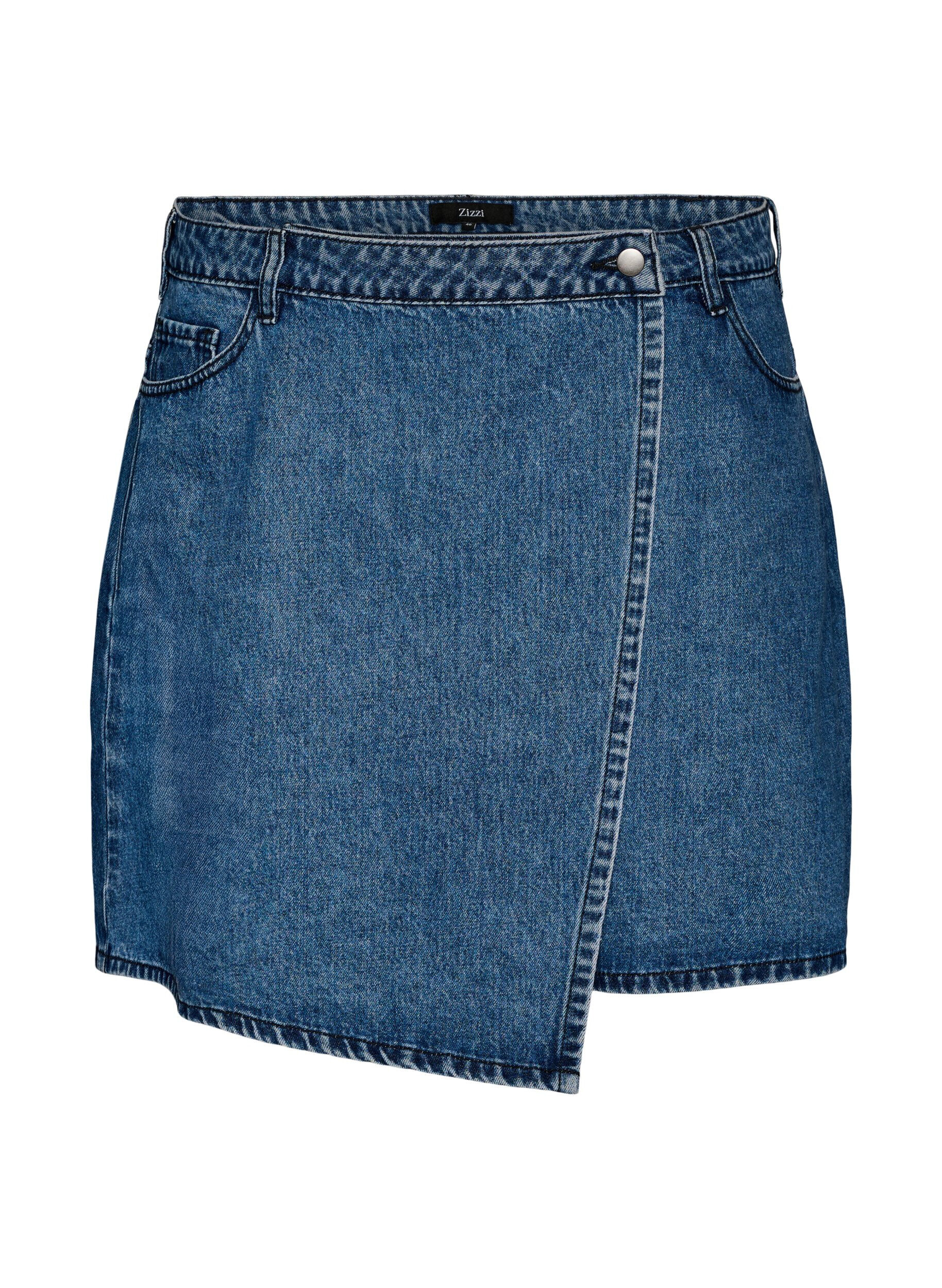 Zizzi Kurzer Rock in A-Linie aus Denim, Blau, Packshot image number 0