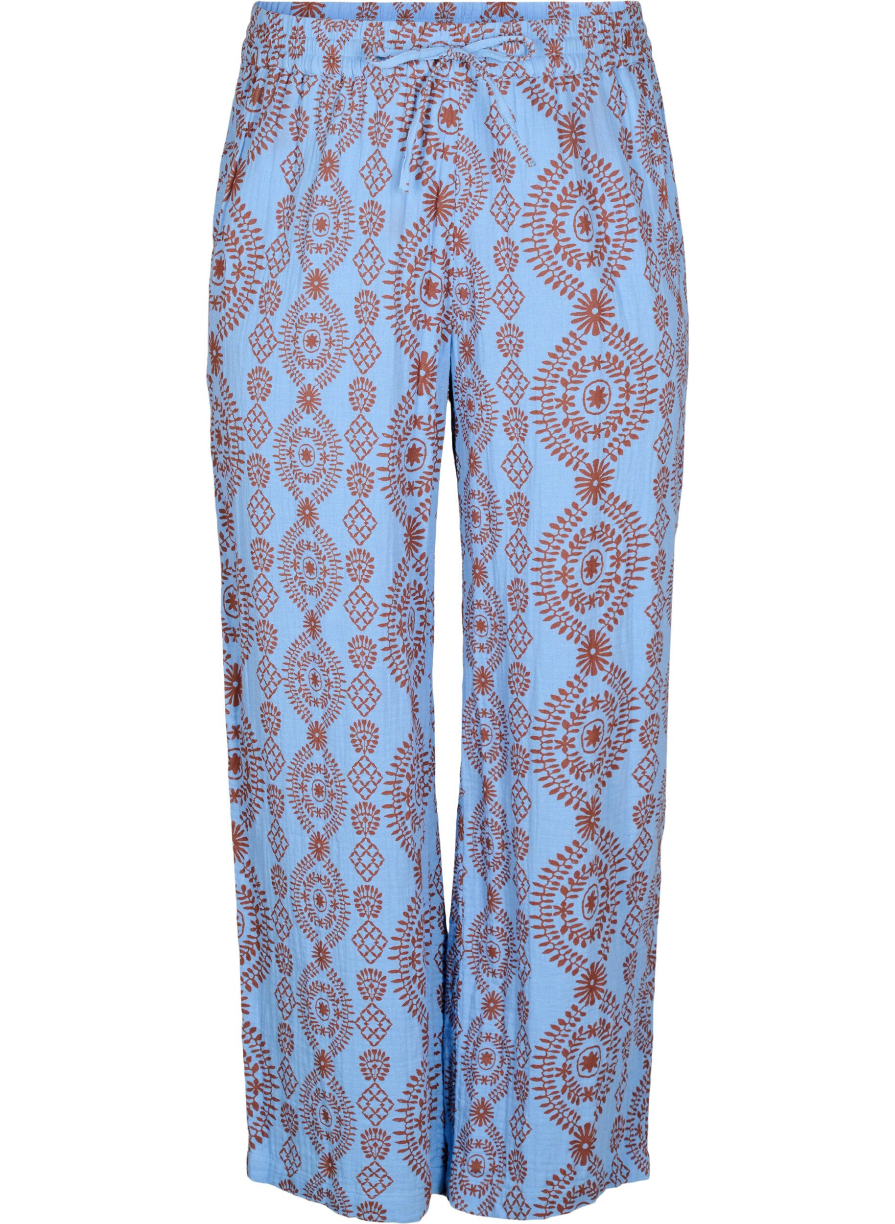 Zizzi Lockere Hose aus gemustertem Baumwollmusselin, Blau, Packshot image number 0