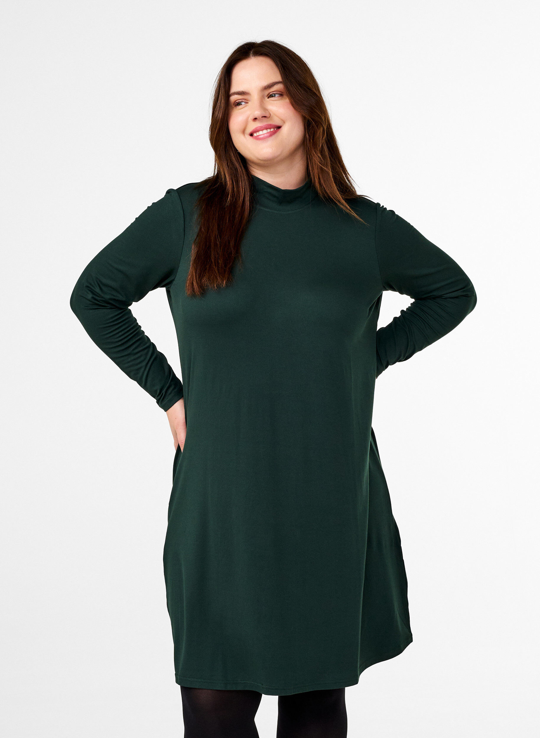 Zizzi FLASH &ndash; Lang&auml;rmeliges Kleid mit Rollkragen, Gr&uuml;n, Model image number 0