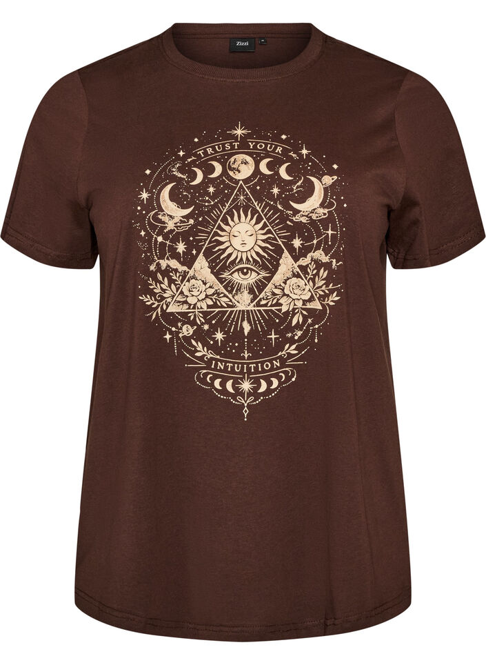 T-Shirt aus Baumwolle mit Frontprint, Braun, Packshot image number 0