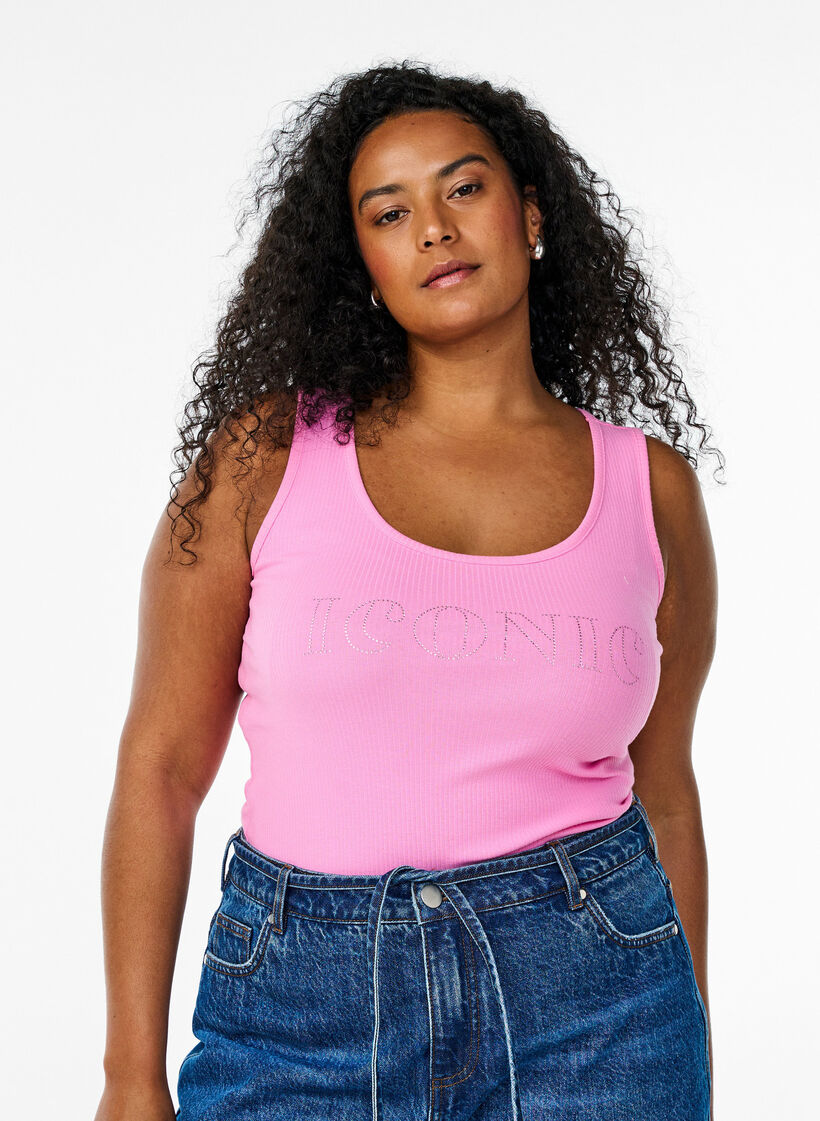 Schmal geschnittenes Tank-Top mit Strasssteinen, Pink, Model image number 0