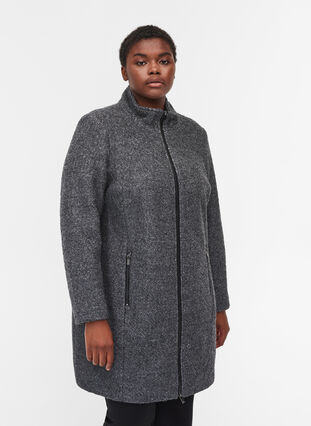 Mantel mit Wolle und Reißverschluss, Dark Grey Melange, Model image number 0
