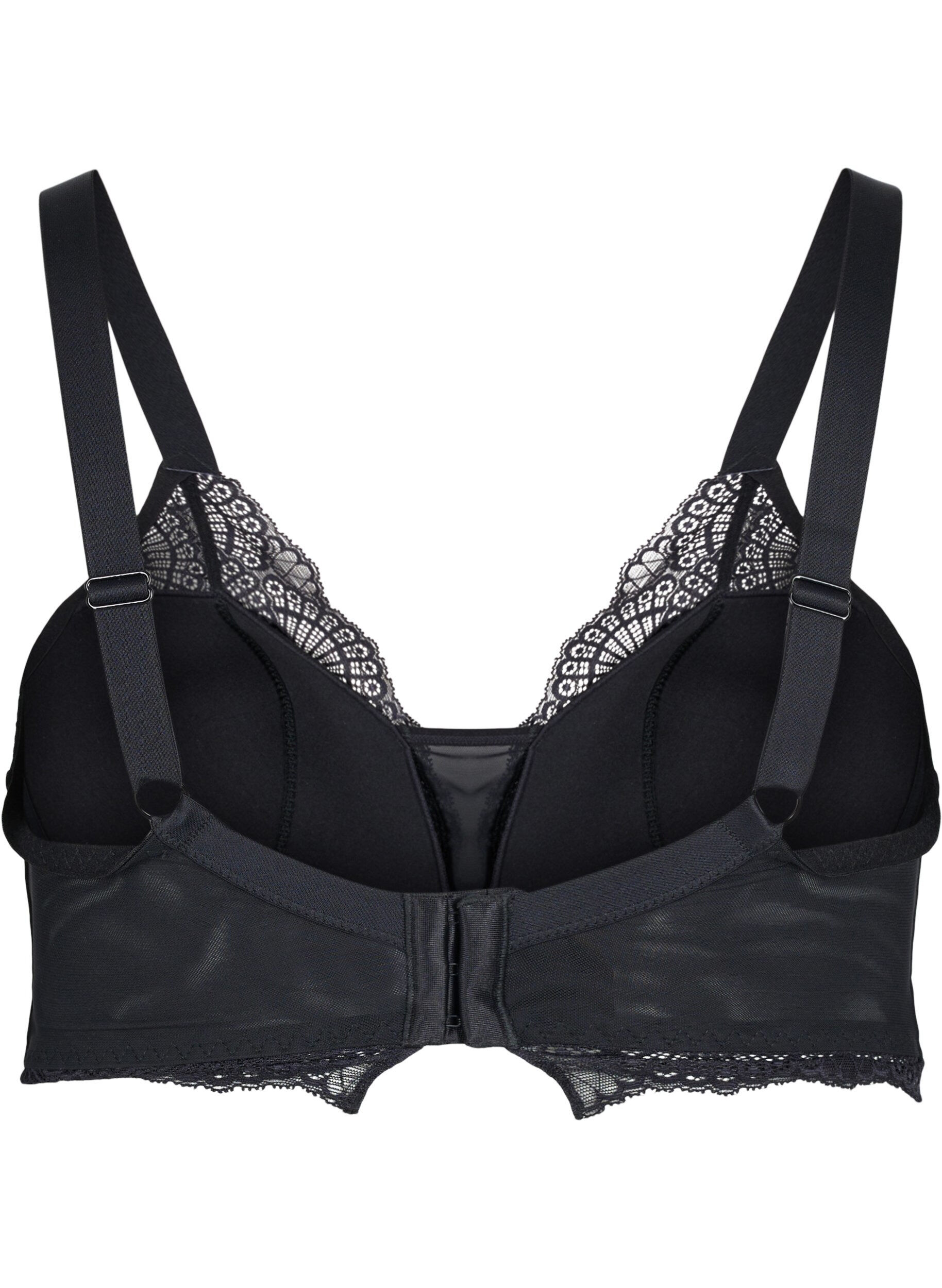 Zizzi Leicht wattierter Spitzen-BH mit Mesh, Black, Packshot image number 1