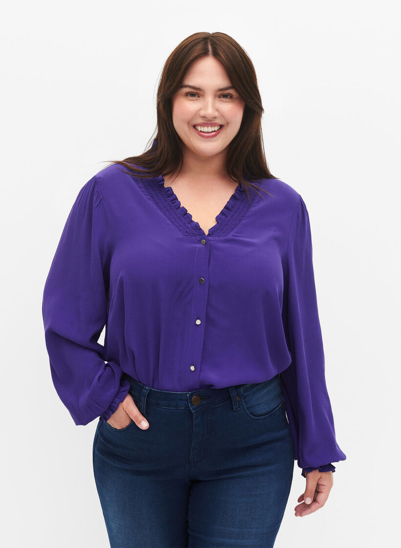 Langärmlige Bluse aus Viskose, Heliotrope, Model image number 0