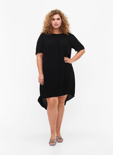 Viskose-Kleid mit Spitzenband, Black, Model image number 2