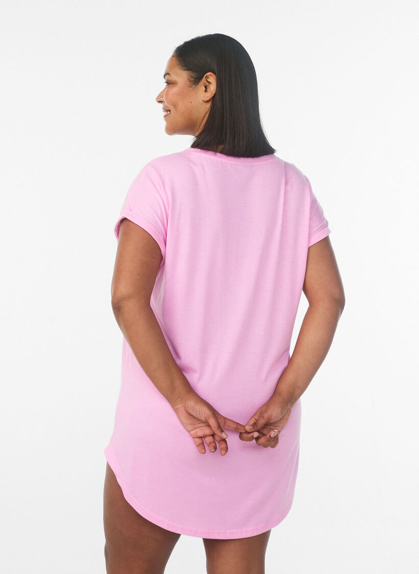 Kurz&auml;rmliges Nachthemd mit Textdruck, Pink, Model image number 2