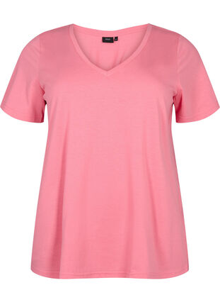 Kurzärmeliges T-Shirt mit V-Ausschnitt, Bubblegum Pink, Packshot image number 0