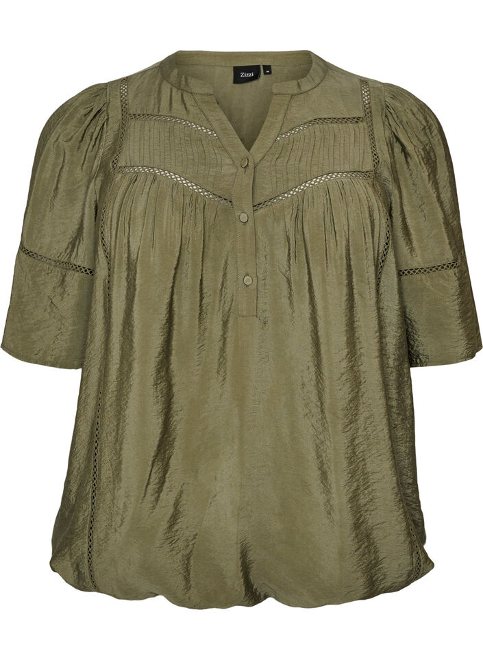Bluse aus Viskose mit Biesen und Ballon&auml;rmeln, Gr&uuml;n, Packshot image number 0