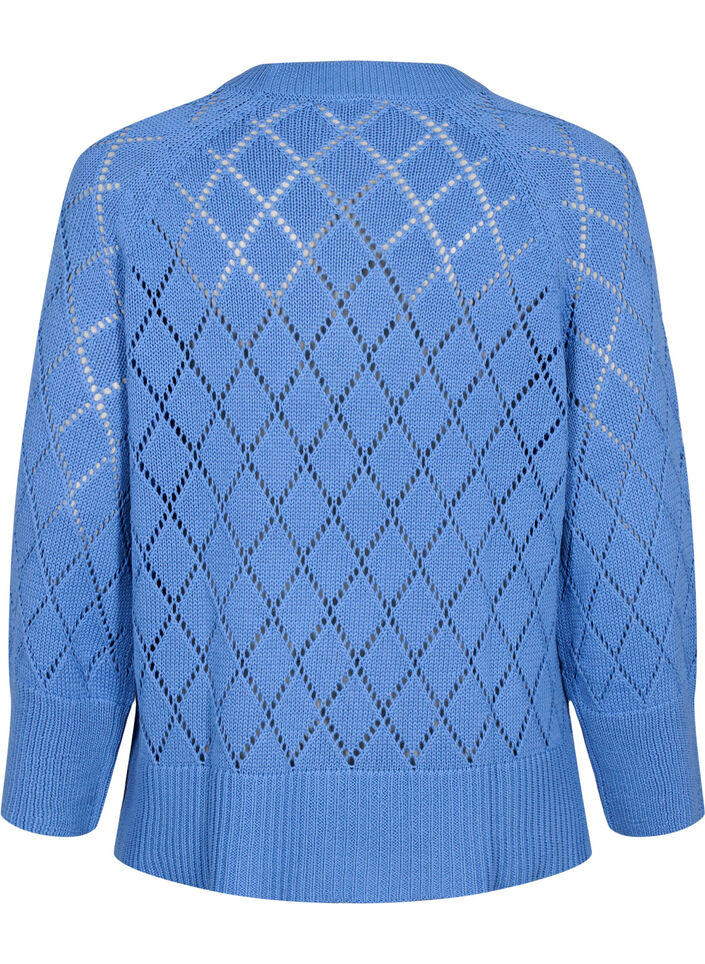 Langärmelige Strickbluse mit Lochmuster, Blue Bonnet, Packshot image number 1