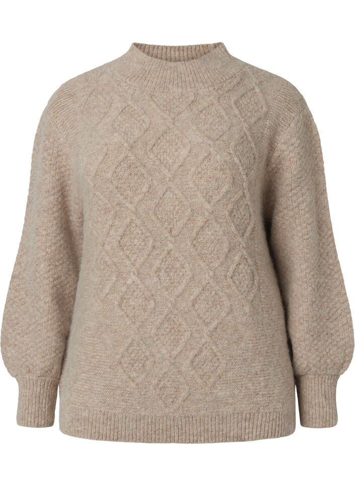 Gemusterter Strickpullover mit Rollkragen, Simply Taupe Mel., Packshot image number 0