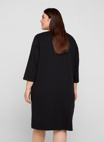 Baumwollkleid mit 3/4-Ärmeln und Taschen, Black, Model image number 1