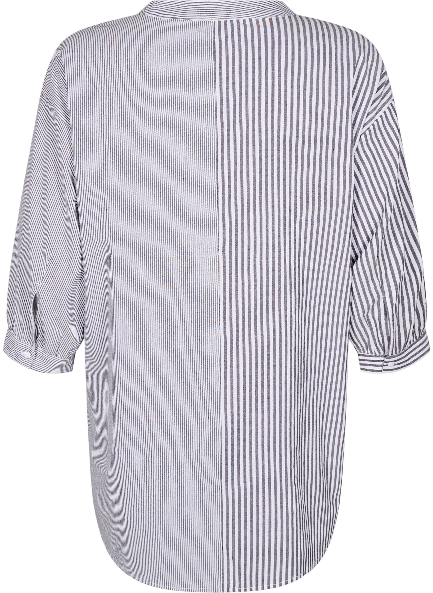 Zizzi Gestreifte Tunika mit 3/4-&Auml;rmeln, Schwarz, Packshot image number 1