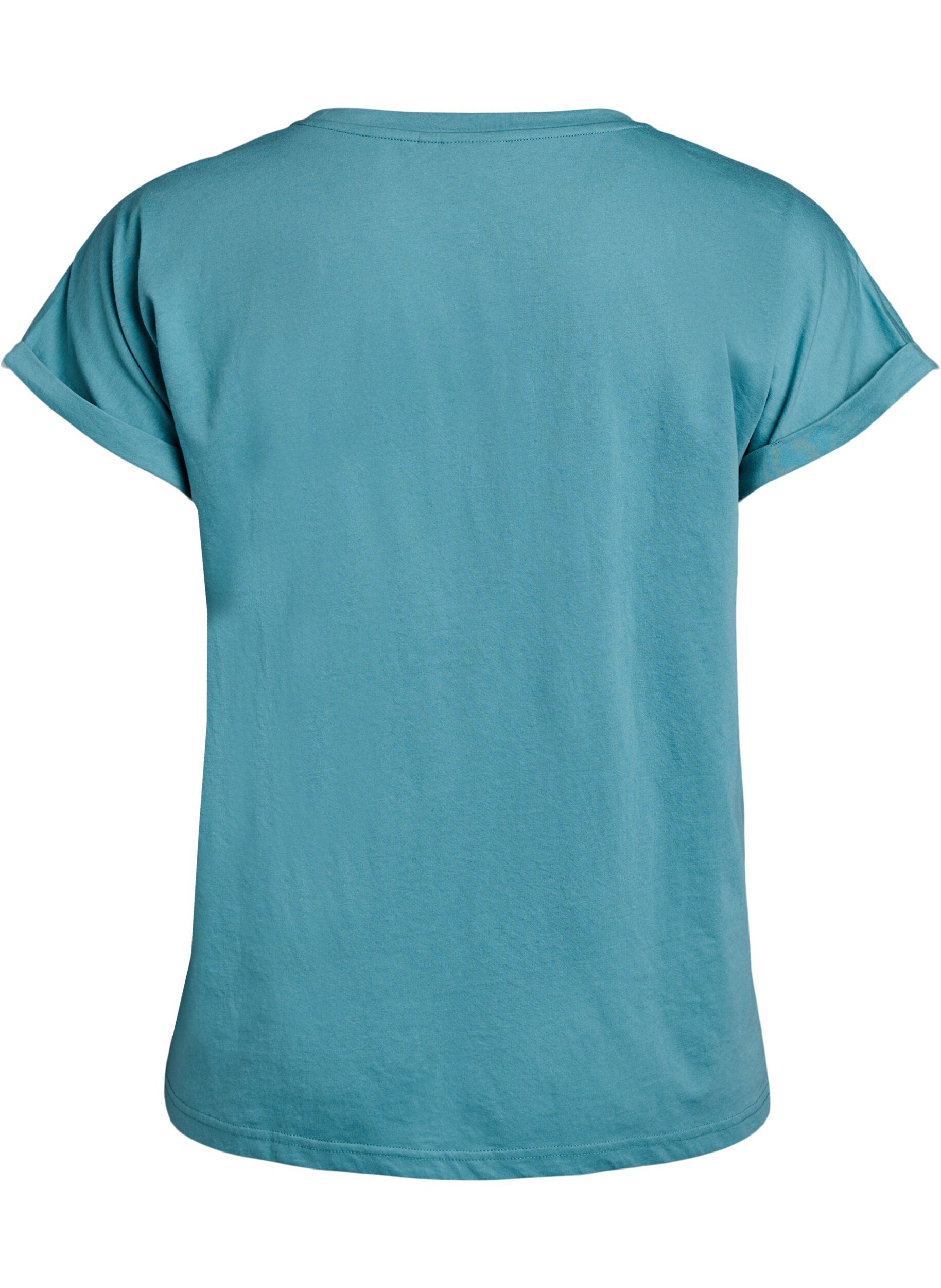 Zizzi Kurz&auml;rmeliges T-Shirt aus einer Baumwollmischung, Blau, Packshot image number 1