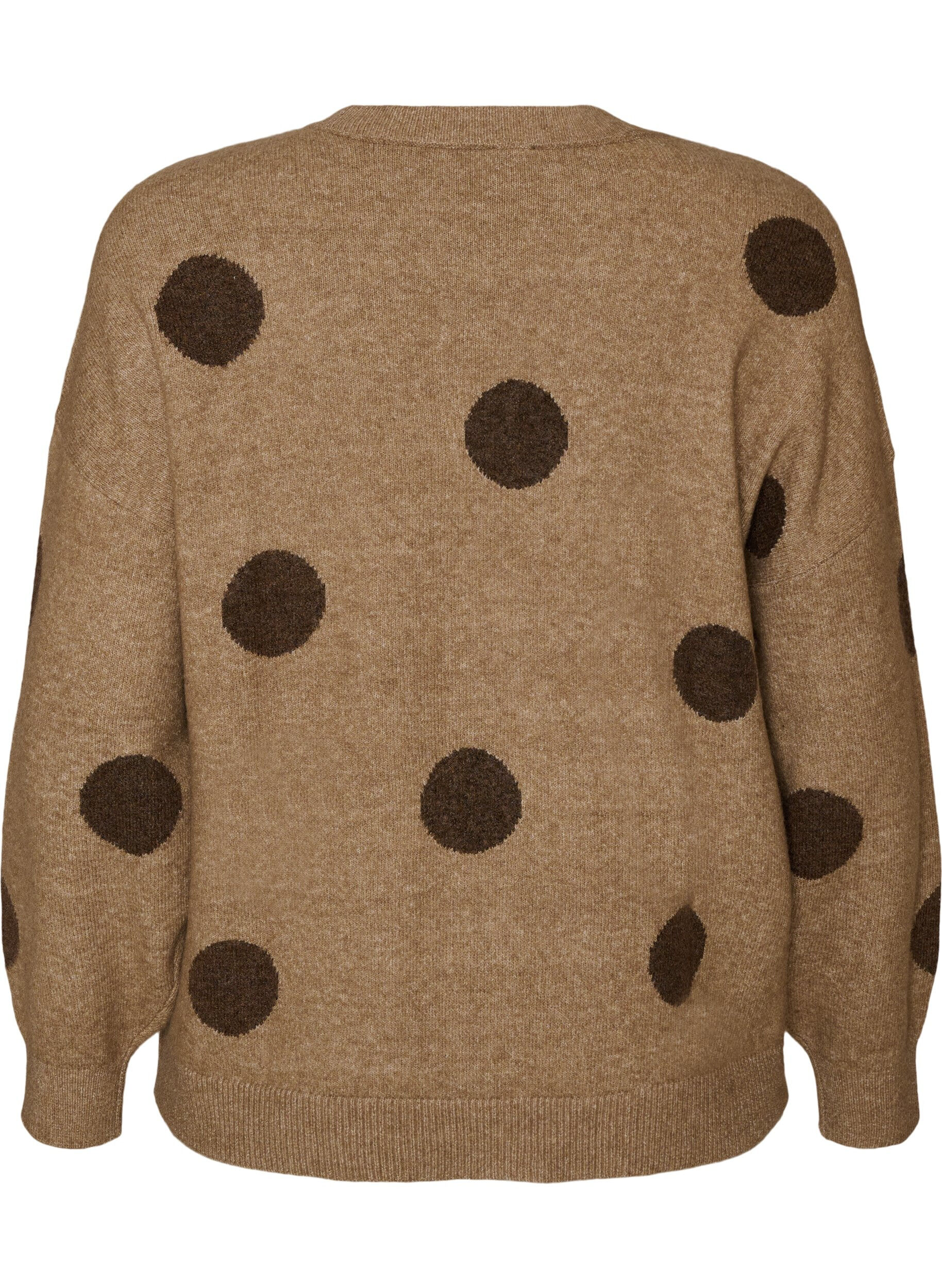 ZizziStrickbluse mit gepunktetem Muster, Braun, Packshot image number 1