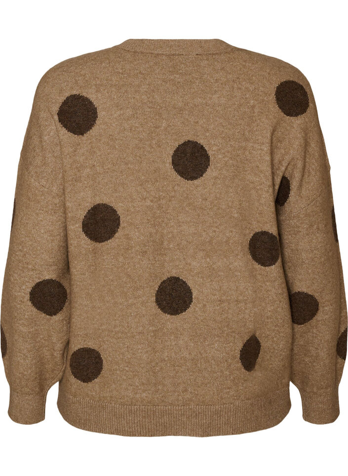 Strickbluse mit gepunktetem Muster, Braun, Packshot image number 1