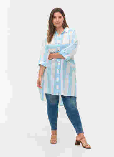 gestreiftes Baumwollhemd mit 3/4 Ärmeln, Blue Bell Stripe, Model image number 2