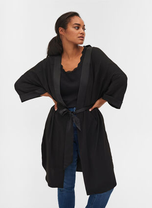 Kimono mit Bindeband, Black, Model image number 0