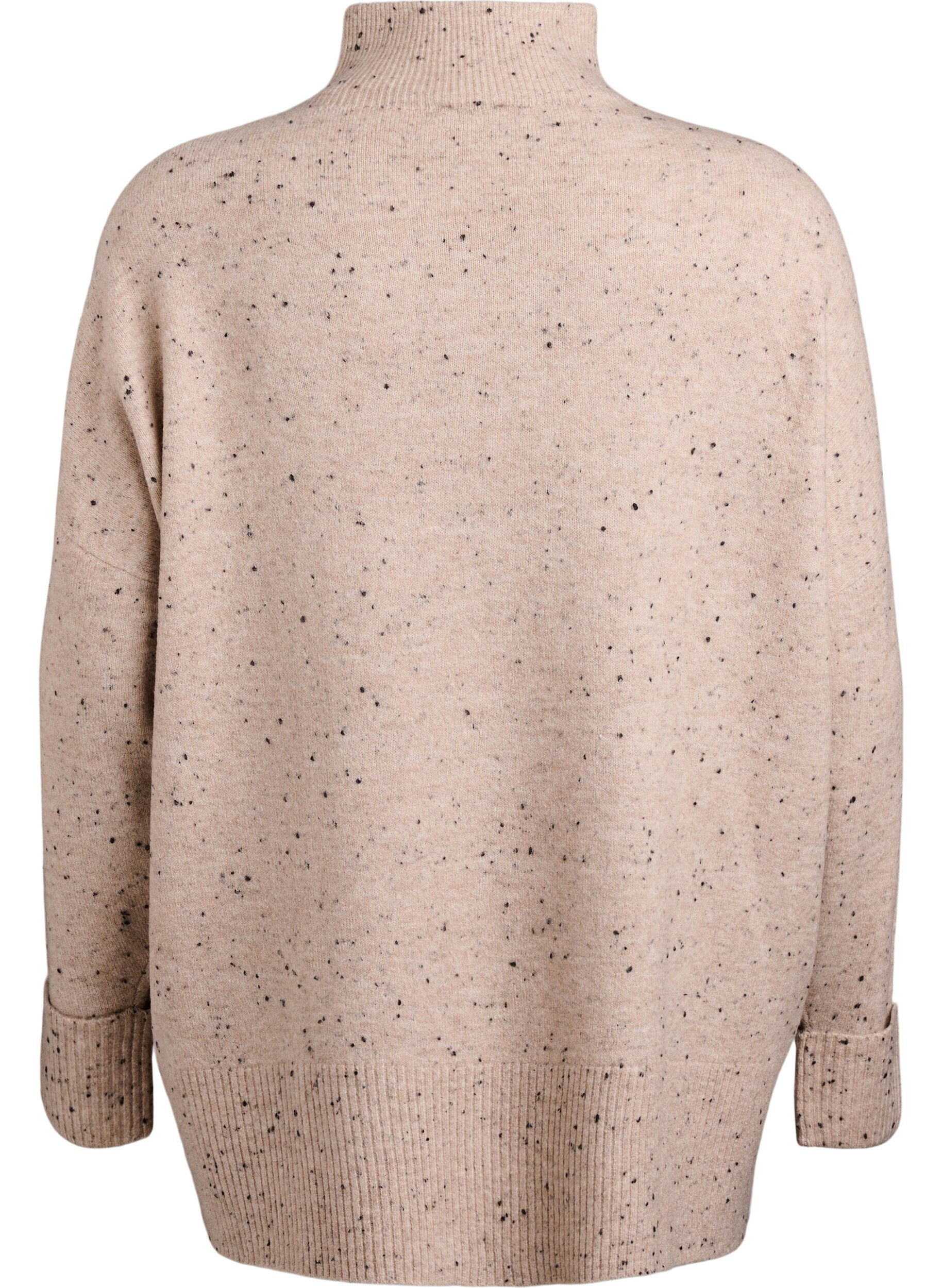 Zizzi Strickpullover mit hohem Kragen und Punktemuster, Beige, Packshot image number 1