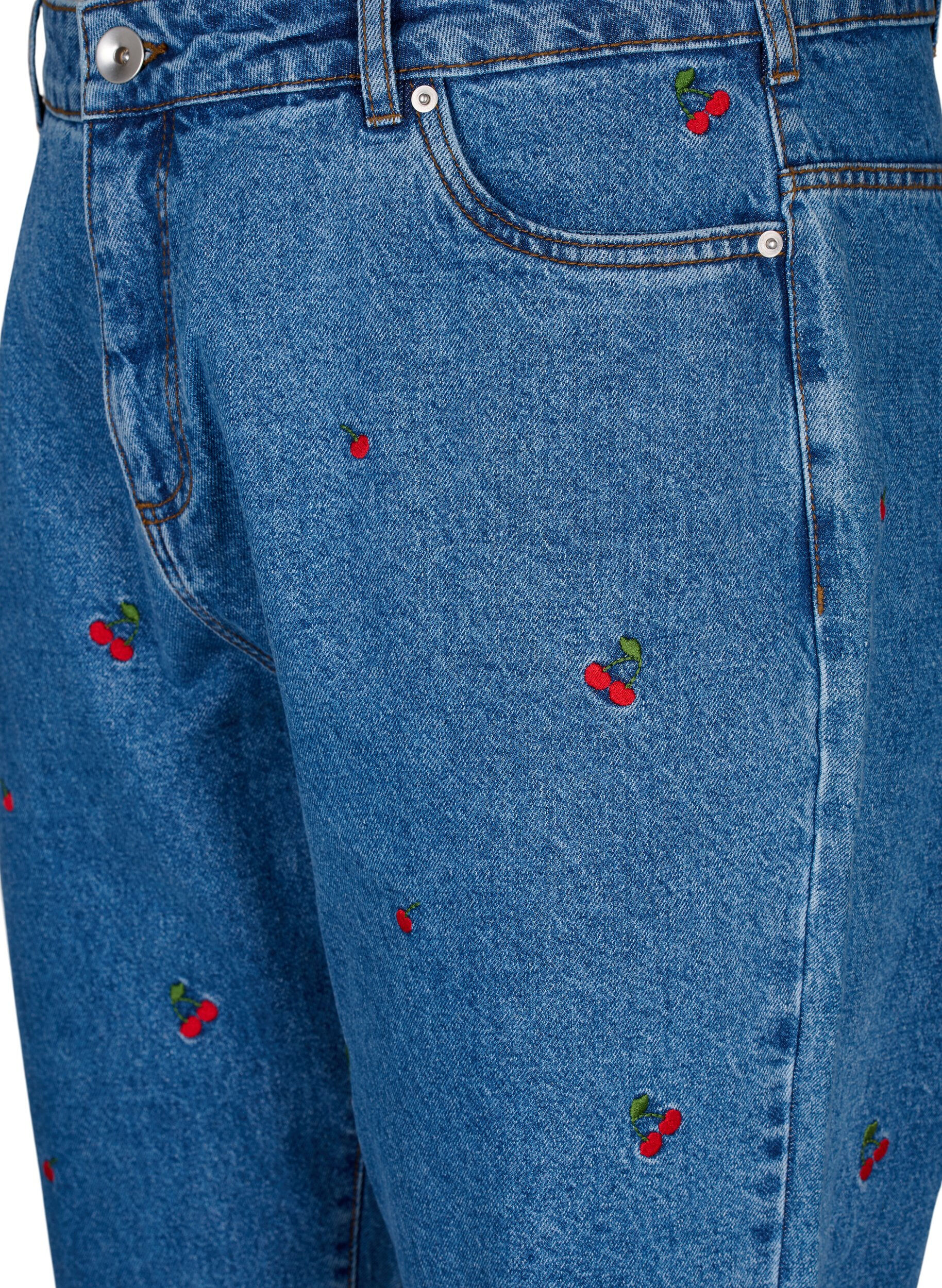 Zizzi Mille Mom Fit Jeans mit Stickerei, Blau, Packshot image number 2