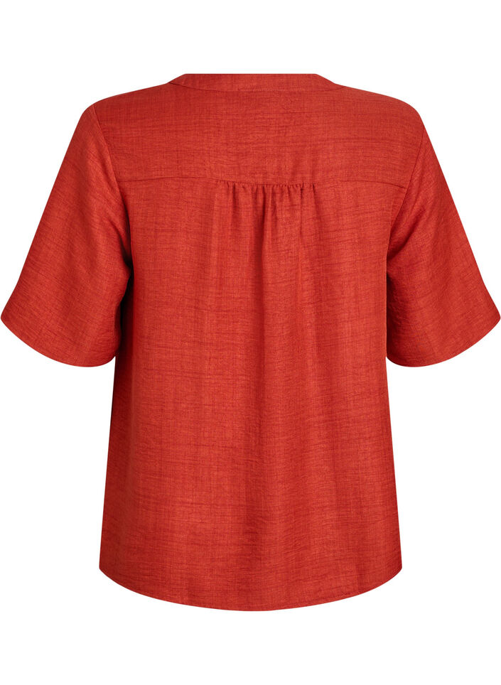Hemdbluse mit V-Ausschnitt und kurzen &Auml;rmeln, Rot, Packshot image number 1