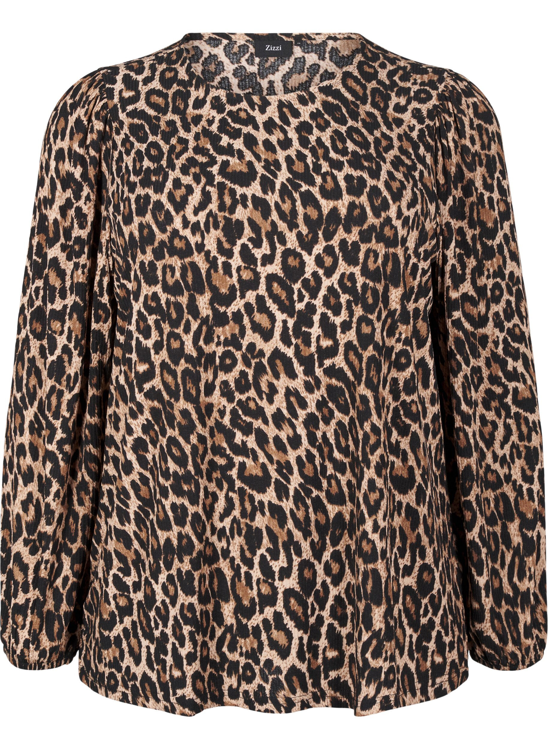 ZizziBluse mit langen &Auml;rmeln und Leopardenmuster, Braun, Packshot image number 0