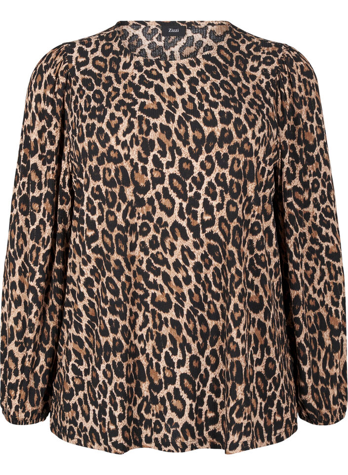 Bluse mit langen &Auml;rmeln und Leopardenmuster, Braun, Packshot image number 0