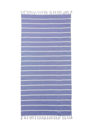 Gestreiftes Handtuch mit Fransen, Medium Blue Melange, Packshot image number 1