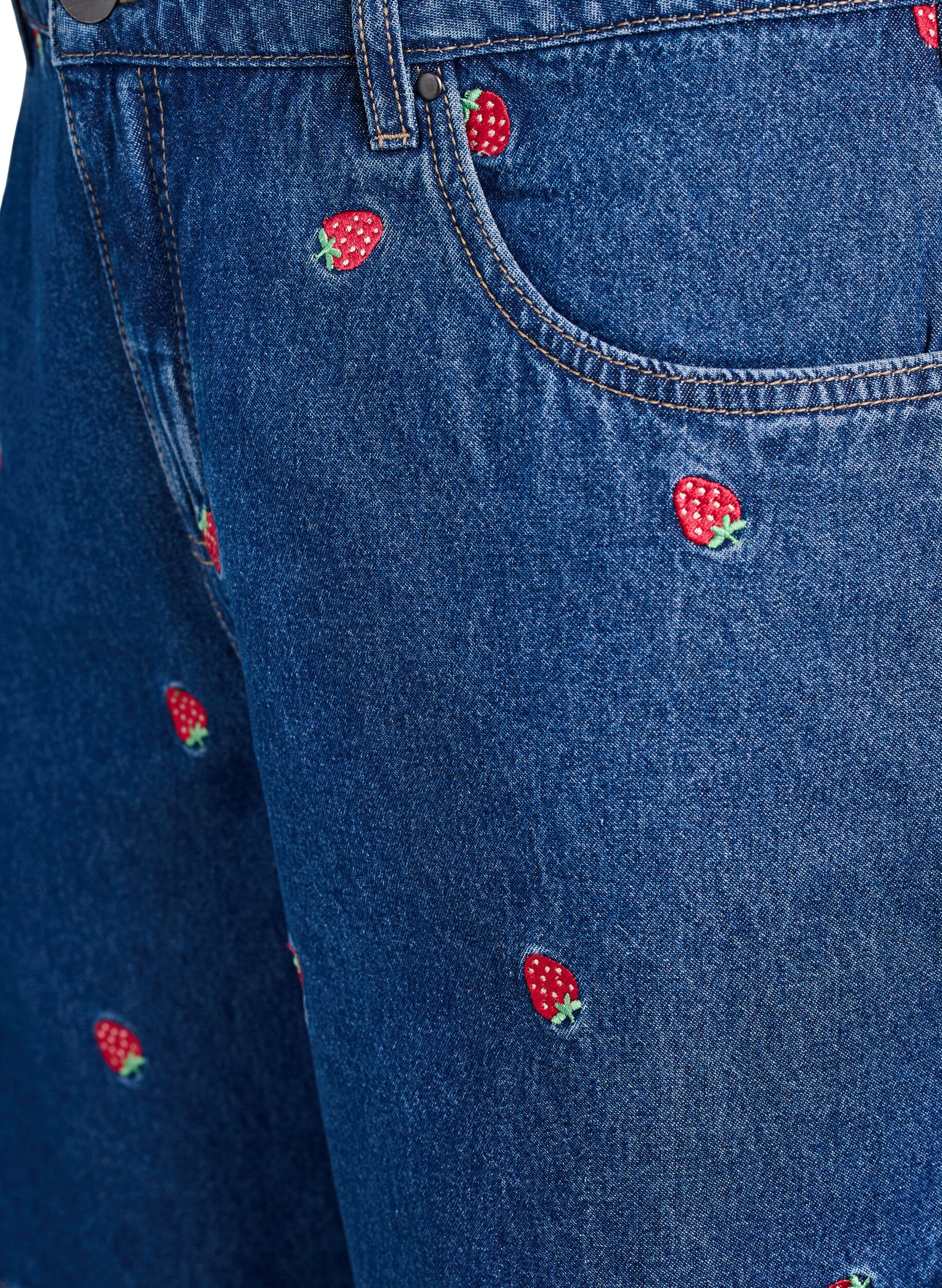 ZizziDenim-Shorts mit gesticktem Erdbeermotiv, Blau, Packshot image number 2
