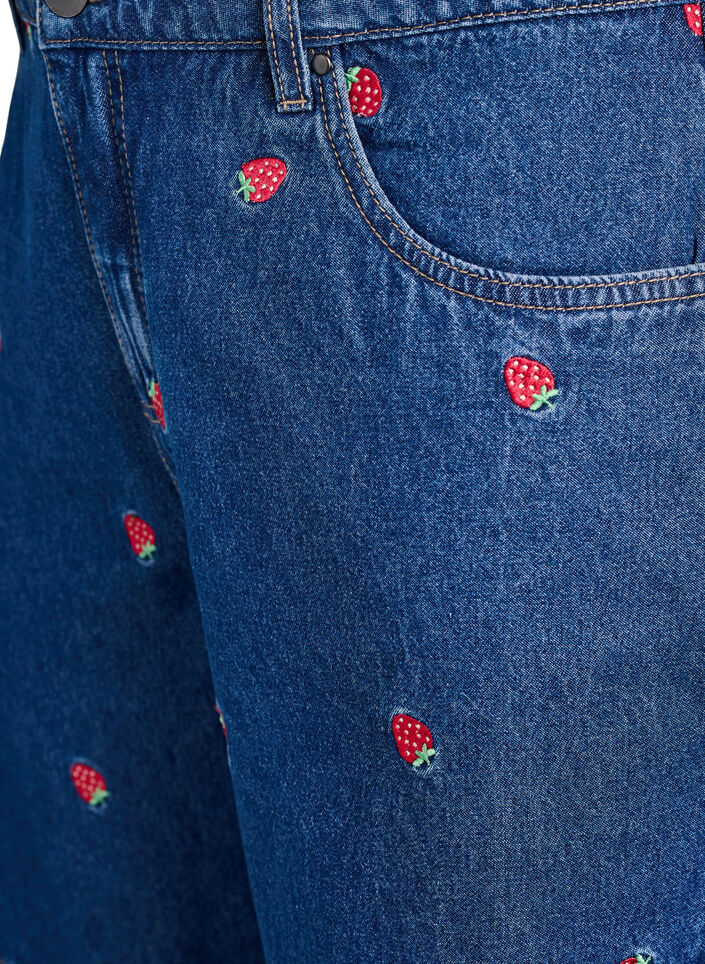 Denim-Shorts mit gesticktem Erdbeermotiv, Blau, Packshot image number 2
