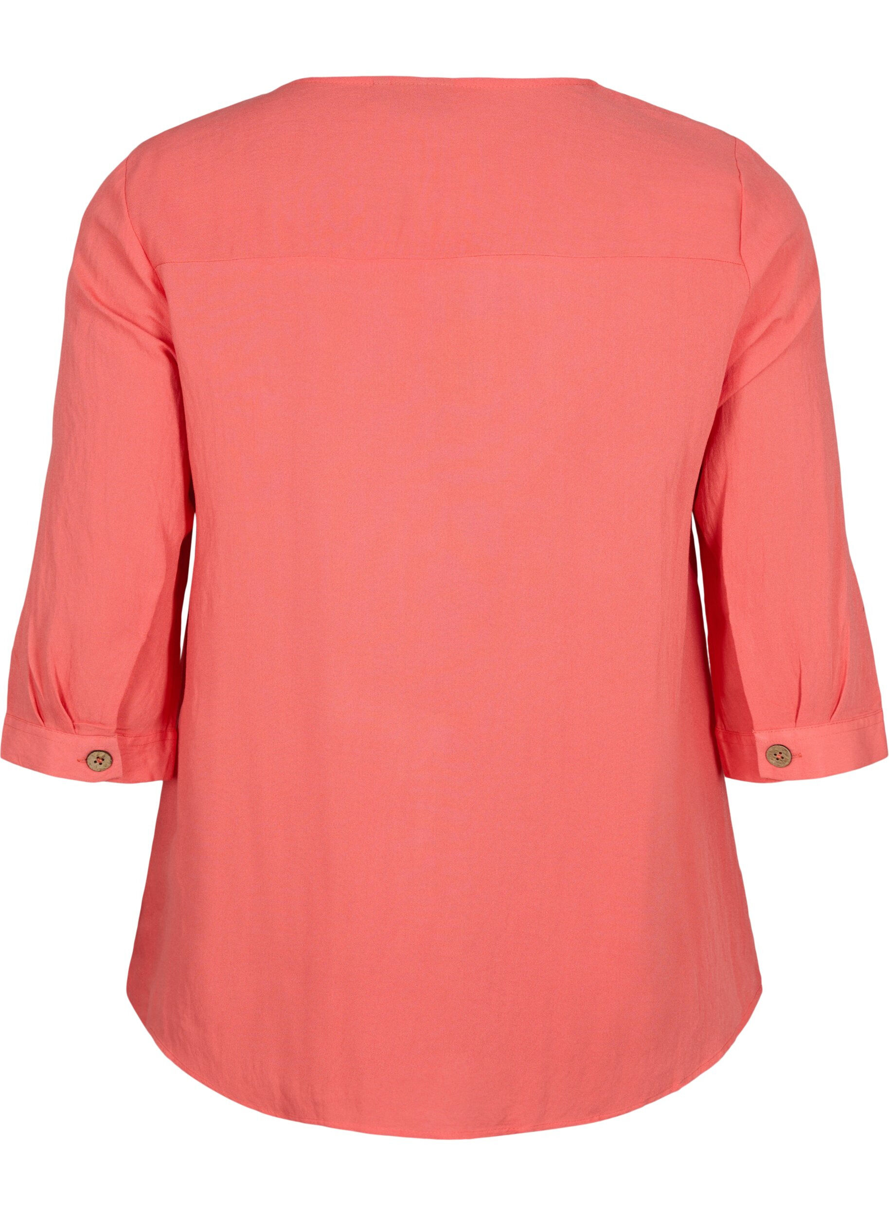 Zizzi Bluse aus Viskose mit Kn&ouml;pfen und V-Ausschnitt, Deep Sea Coral, Packshot image number 1