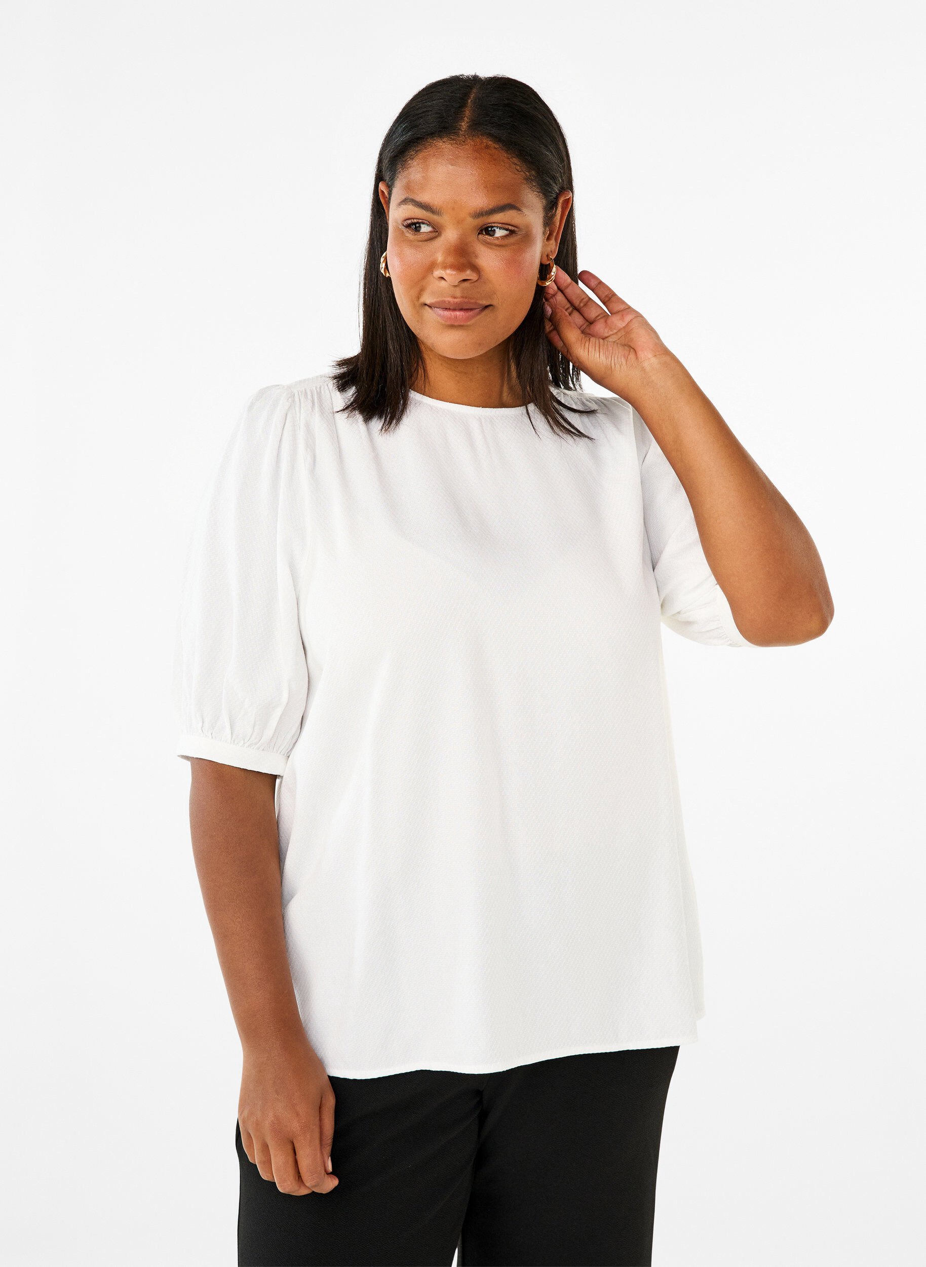 Zizzi  Viskosebluse mit 1/2 &Auml;rmeln, Bright White, Model image number 0