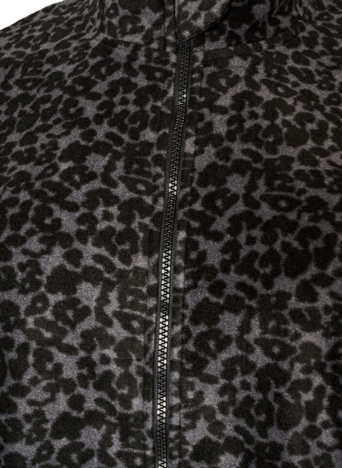 Fleecejacke mit Leopardenmuster und hohem Kragen, Schwarz, Packshot image number 2