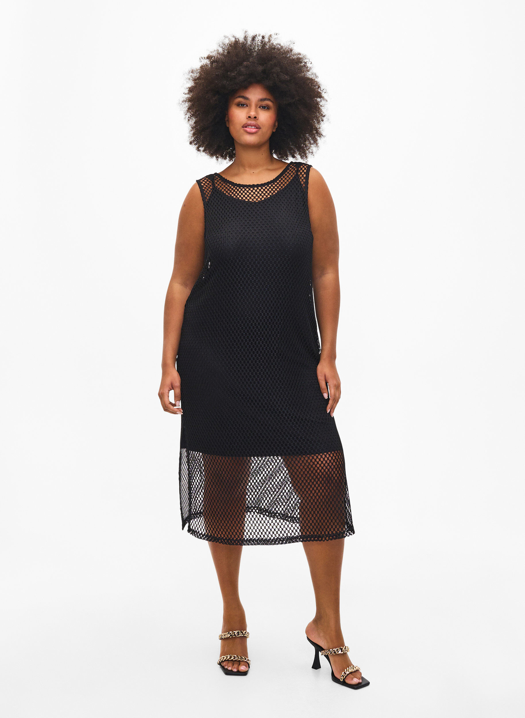 Zizzi &Auml;rmelloses Mesh-Kleid mit Schlitz, Black, Model image number 0