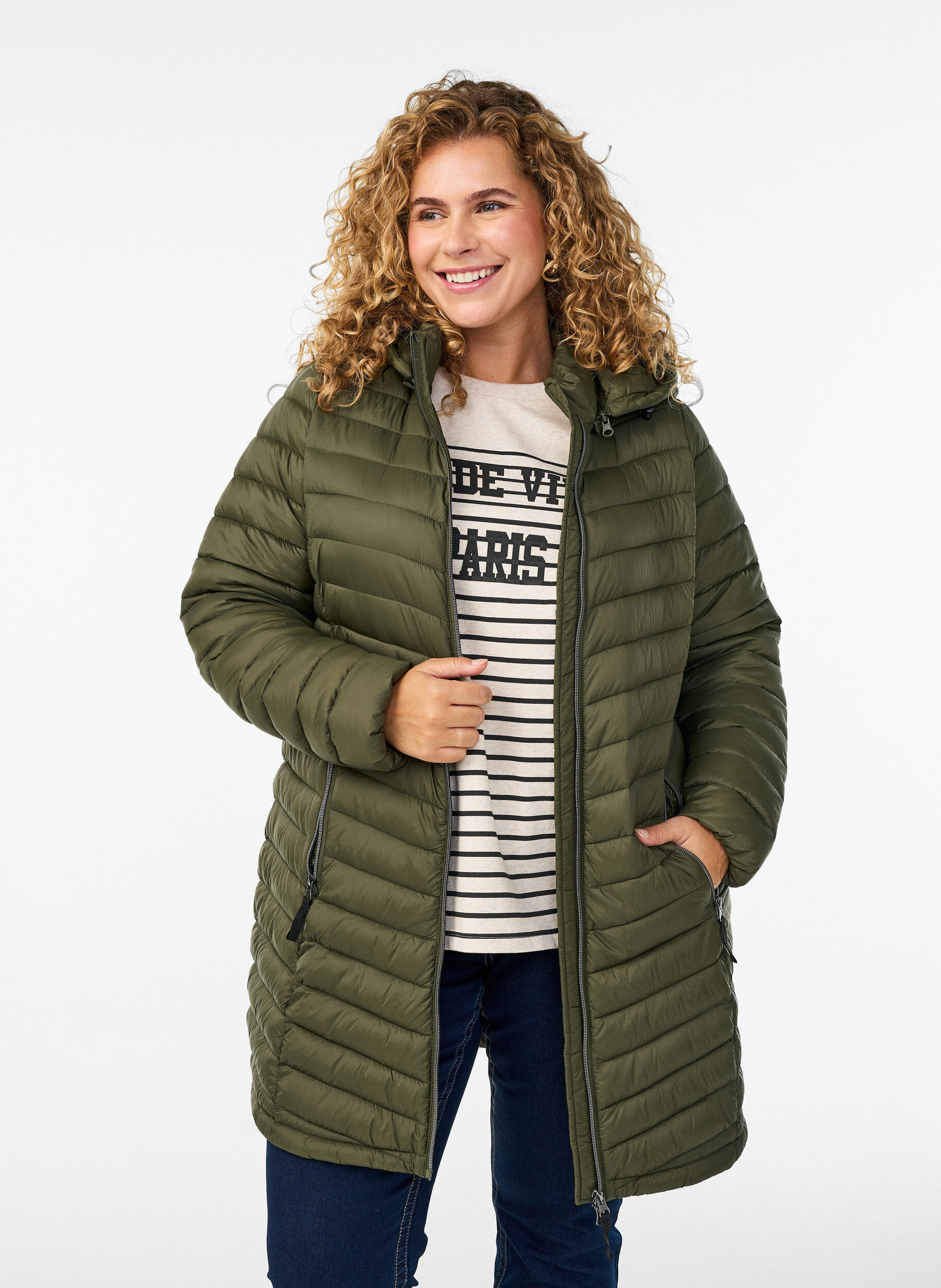 Zizzi Leichte Jacke mit Taschen und abnehmbarer Kapuze, Gr&uuml;n, Model image number 0