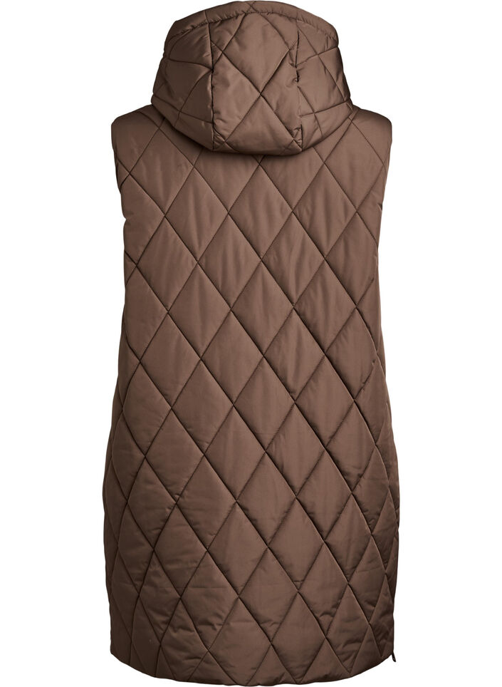 Mittellange Steppweste mit Kapuze, Braun, Packshot image number 1