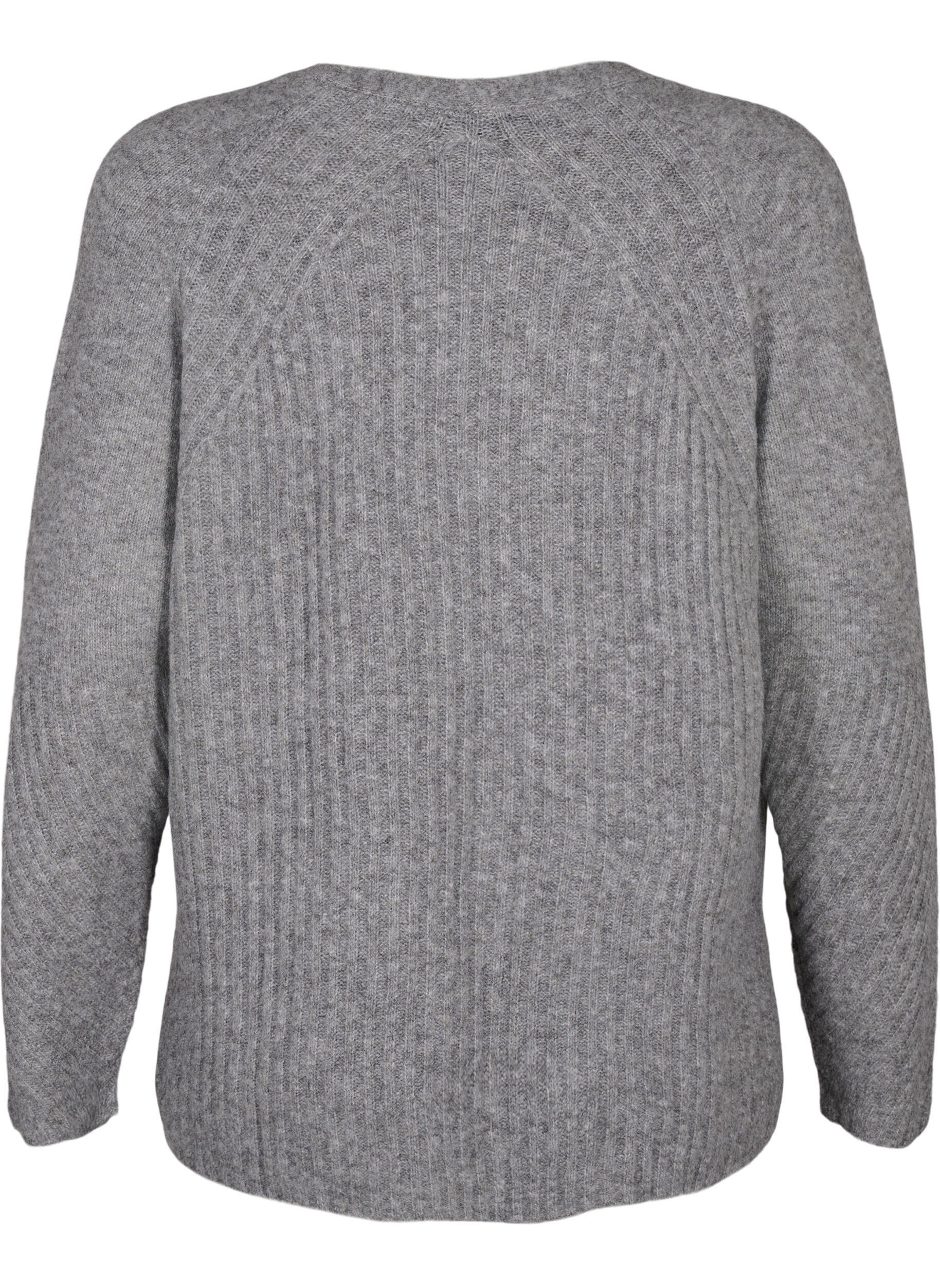 Zizzi Strickpullover mit Schlitz, Light Grey Melange, Packshot image number 1
