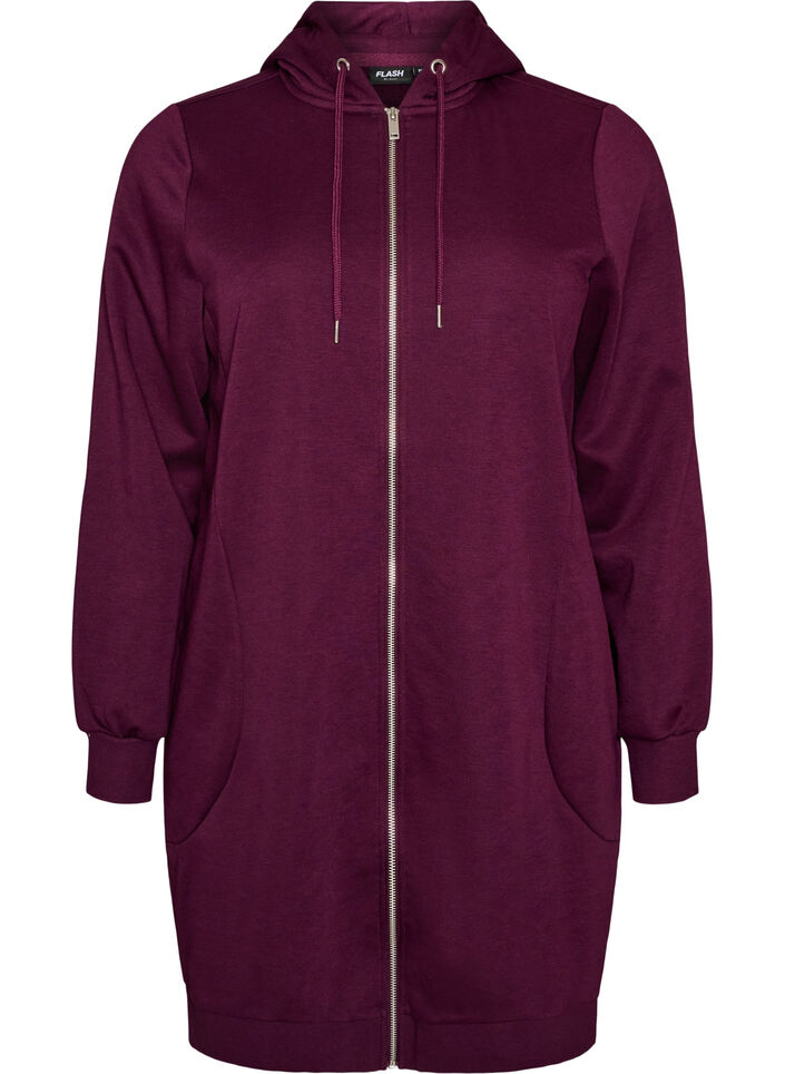 Langer Hoodie mit Rei&szlig;verschluss und Taschen, Lila, Packshot image number 0