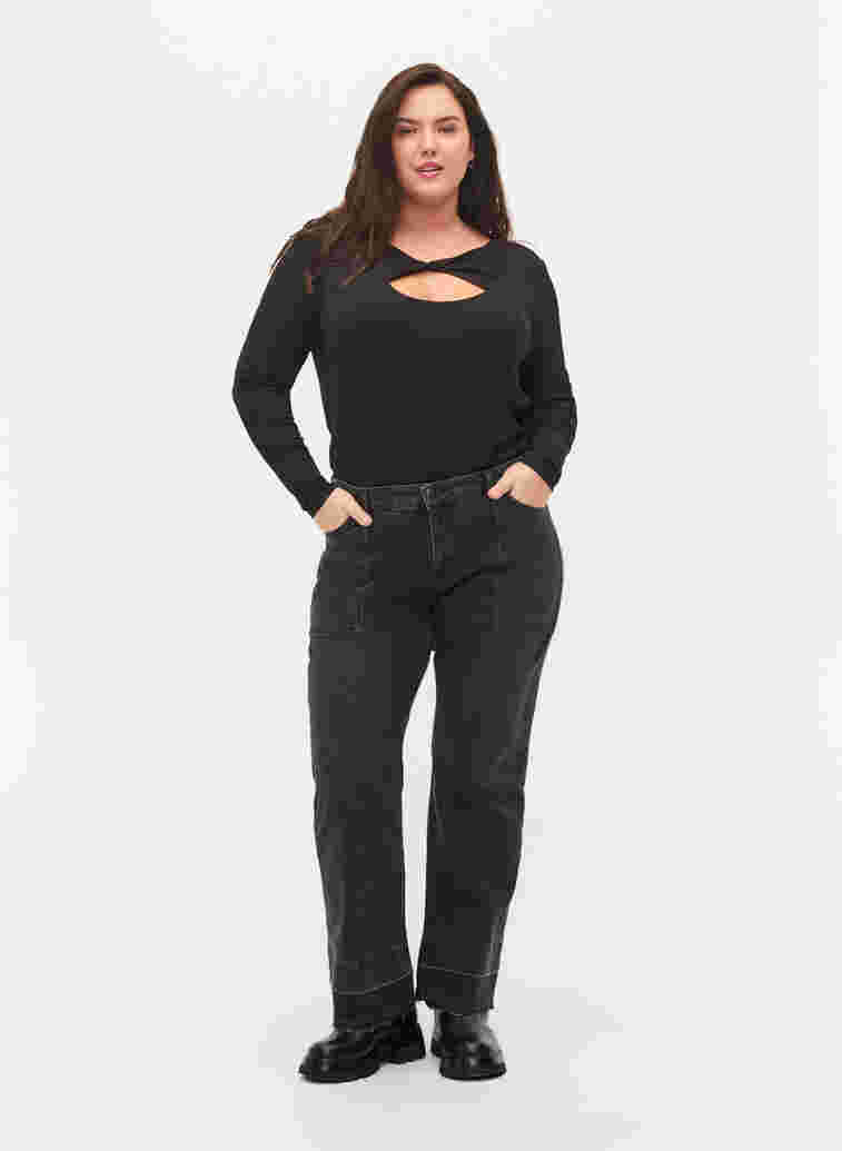 Wide Fit Jeans mit hoher Taille, Grey Denim, Model image number 0
