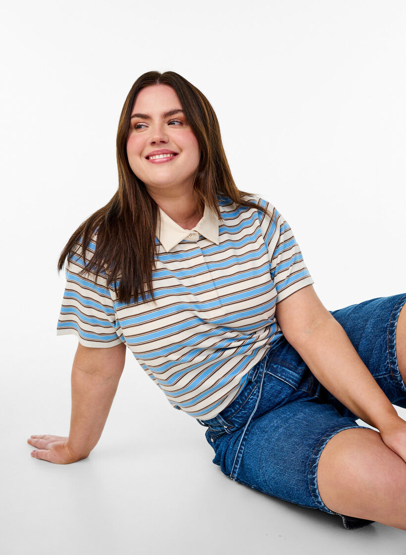Poloshirt mit Streifen und kurzen Ärmeln, Blau, Image image number 0