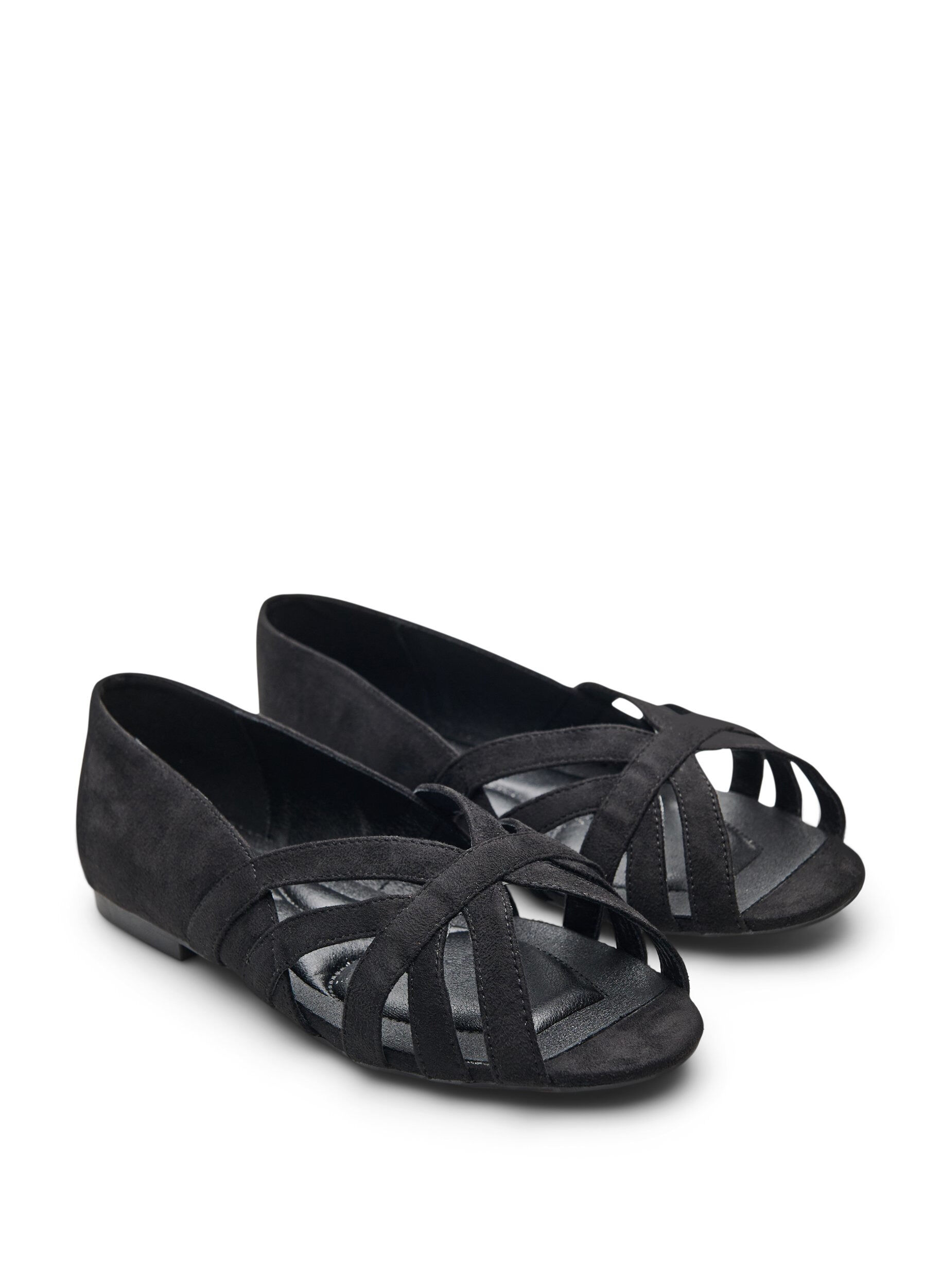 ZizziBallerina aus Wildlederimitat mit &uuml;berkreuzten Riemen, Schwarz, Packshot image number 1