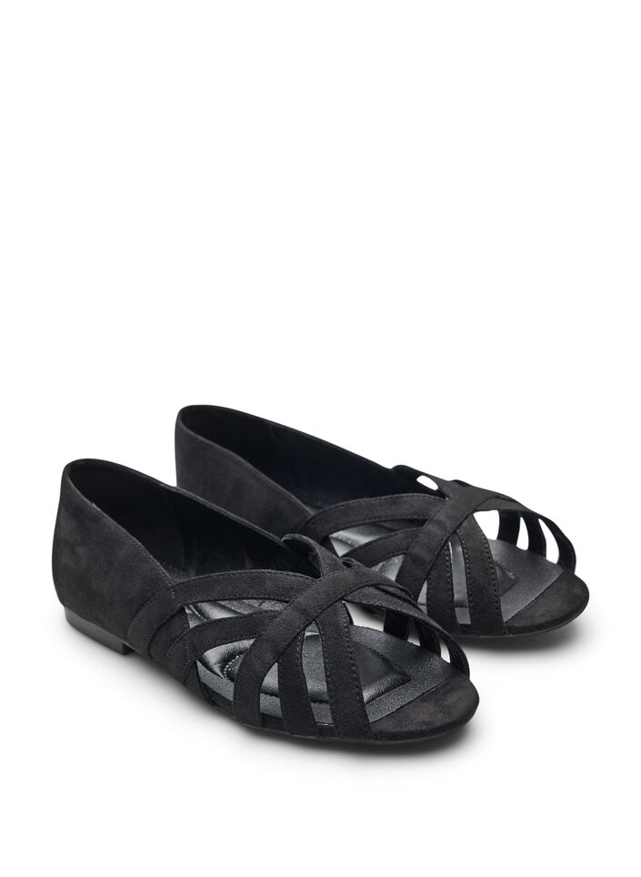 Ballerina aus Wildlederimitat mit &uuml;berkreuzten Riemen, Schwarz, Packshot image number 1