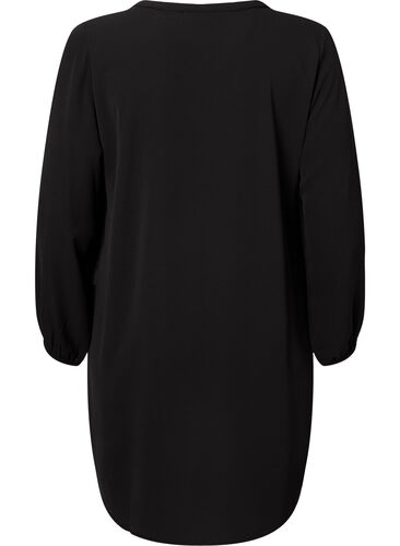 Langärmeliges Kleid mit V-Ausschnitt, Black, Packshot image number 1