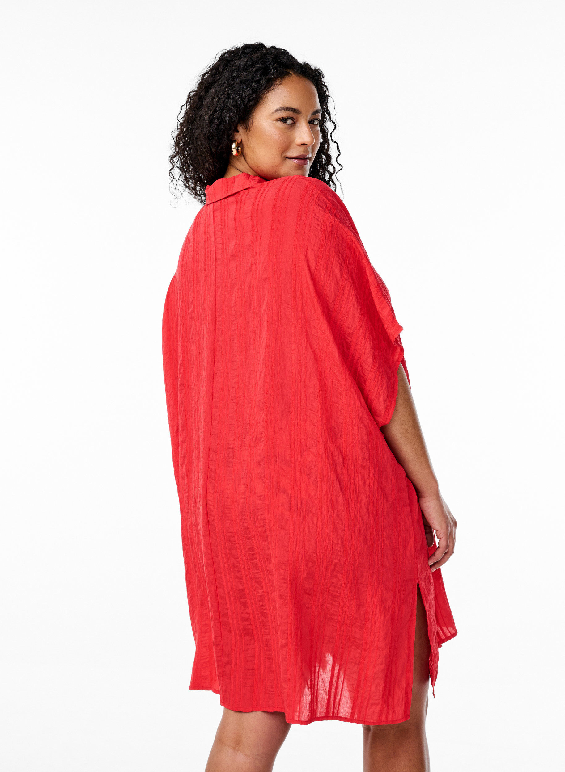 Zizzi Strandkaftan mit Kragen und Knopfverschluss, Rot, Model image number 2